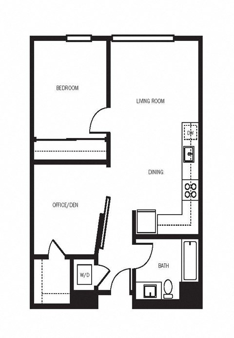 Floor plan for 1 bed, 1 bath, 784 sqft